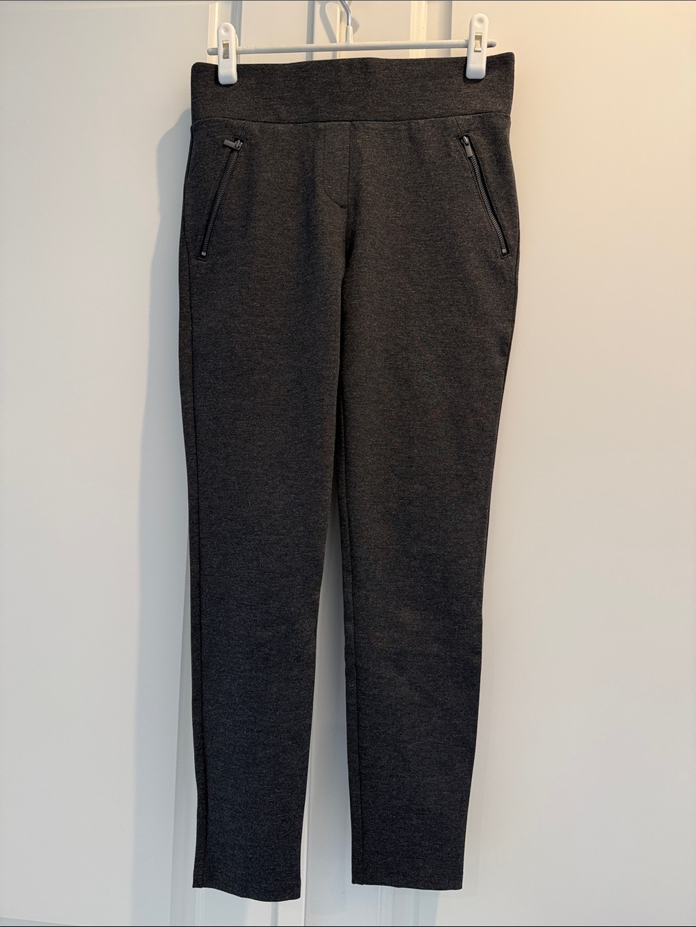 Women’s Charcoal Grey Quality Knit Slim Pants with Zip Pockets